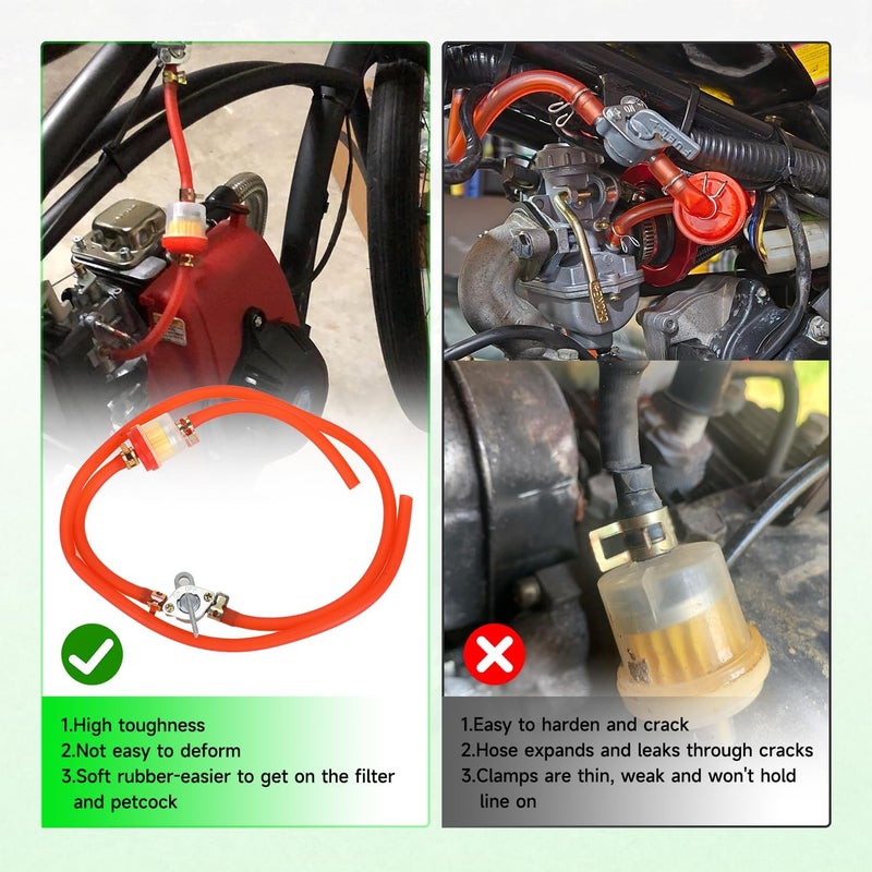 XIKOBY 3.28FT 3/16 Inch ID Gas Fuel Line Compatible with 125cc 110cc Tao tao Coolster Apollo GY6 CRF50 XR50 50cc 90cc Motorcycle Pit Dirt Bike ATV Go Kart Parts with 1/4" Inline Shut Off Valve Petcock - Image 5